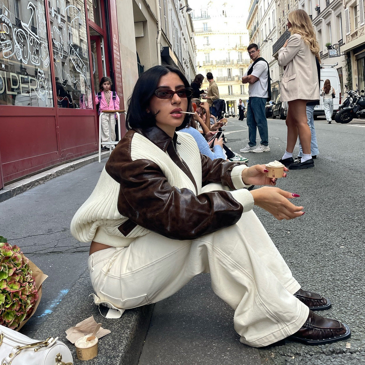 Veste Chic en Patchwork de Maille & Cuir