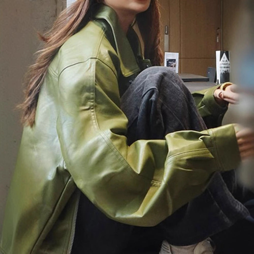 Veste Oversize Similicuir Kaki