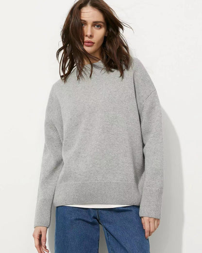 Pull-over décontracté à col rond et couleur unie pour femme