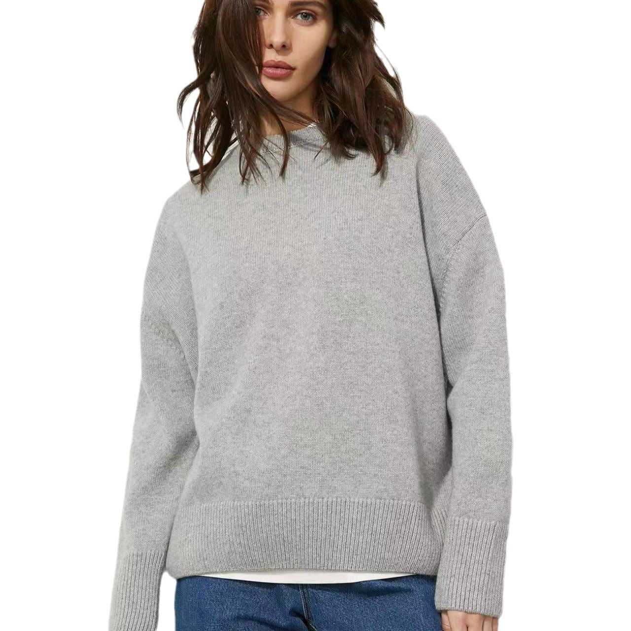 Pull-over décontracté à col rond et couleur unie pour femme