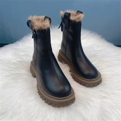 Bottines d'Hiver Fourrées (Talon Épais) et Antidérapantes