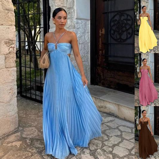 Robe de Soirée Sexy à Bretelles et Dos Nu Plissé