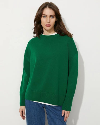 Pull-over décontracté à col rond et couleur unie pour femme