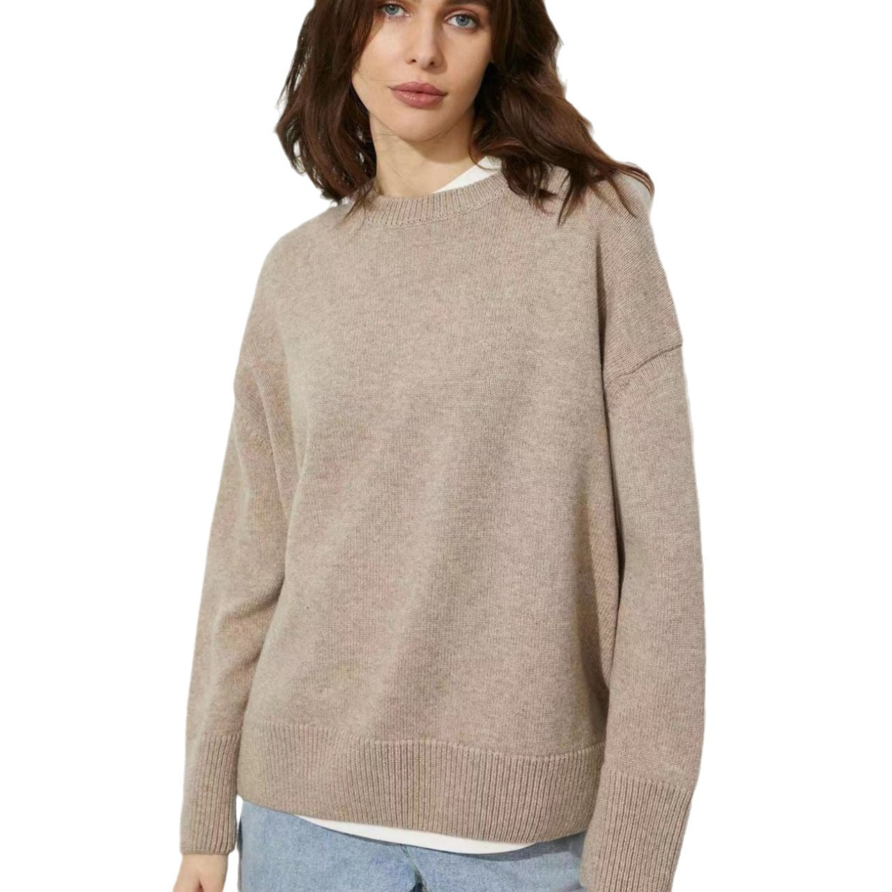 Pull-over décontracté à col rond et couleur unie pour femme