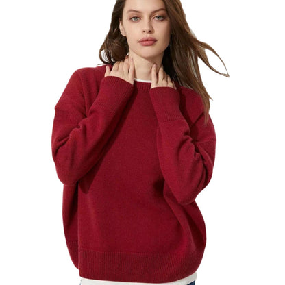 Pull-over décontracté à col rond et couleur unie pour femme