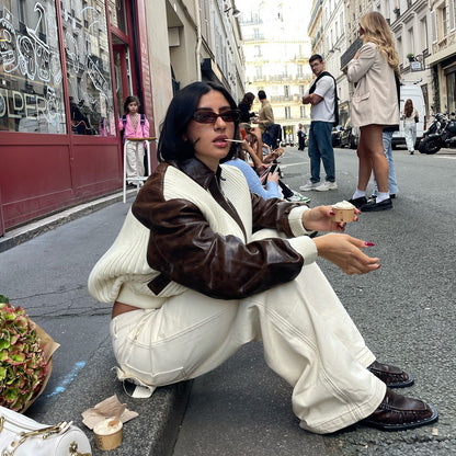 Veste Chic en Patchwork de Maille & Cuir