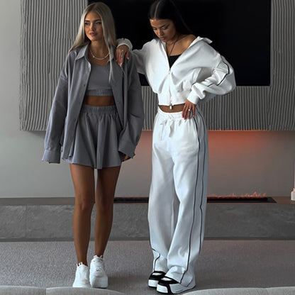 Ensemble décontracté chic : Pantalon et top en dentelle.