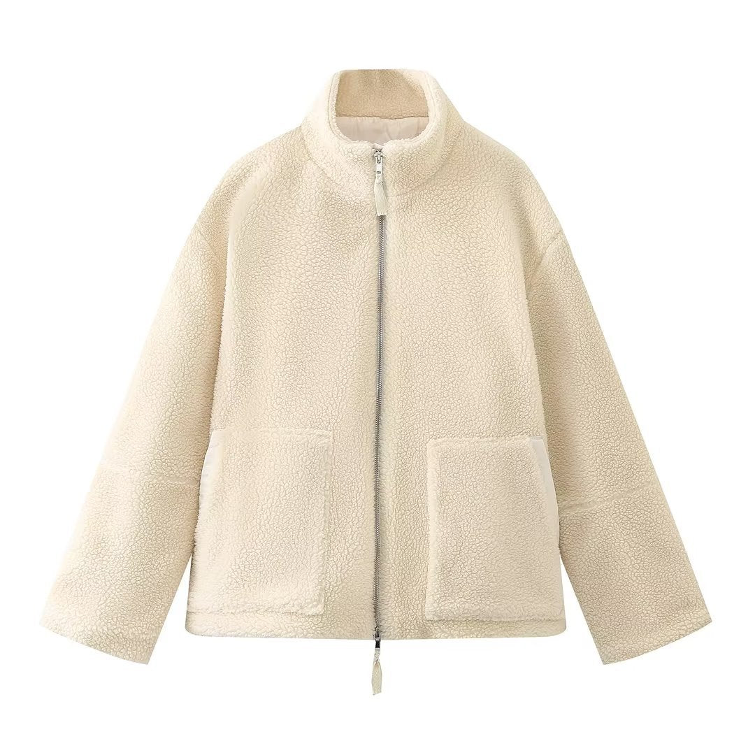Cardigan d'Hiver en Laine d'Agneau avec Col Montant