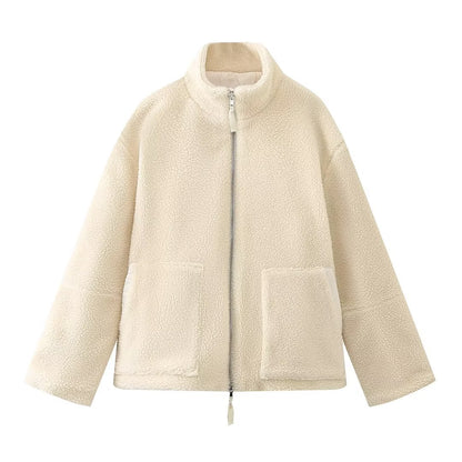 Cardigan d'Hiver en Laine d'Agneau avec Col Montant