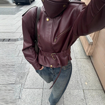 Veste Courte en Cuir avec Détails de Laçage