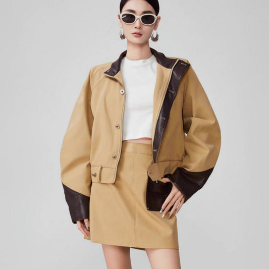 Ensemble Chic  Veste Col Montant et Jupe Trapèze