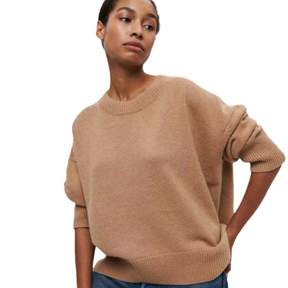 Pull-over décontracté à col rond et couleur unie pour femme