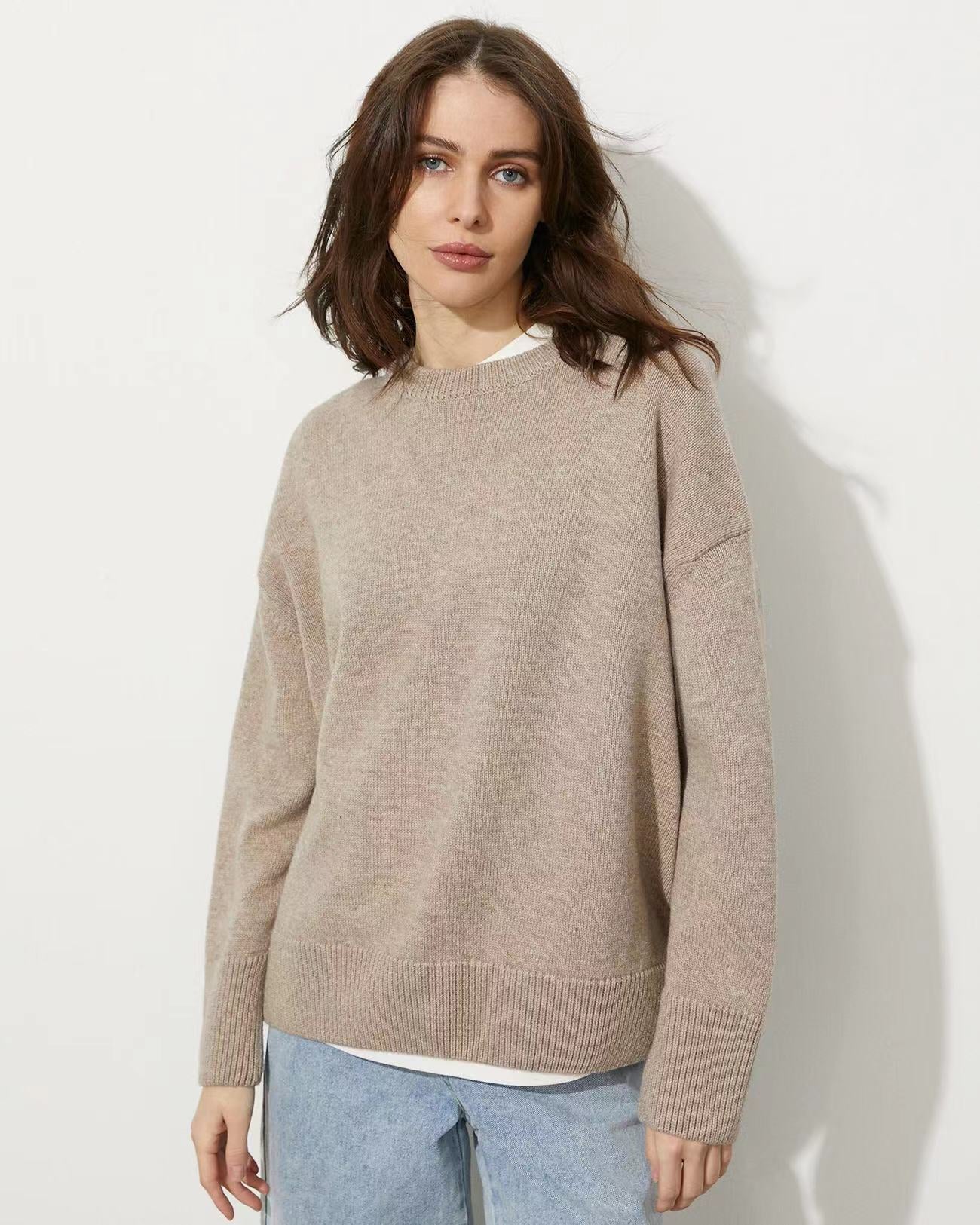Pull-over décontracté à col rond et couleur unie pour femme