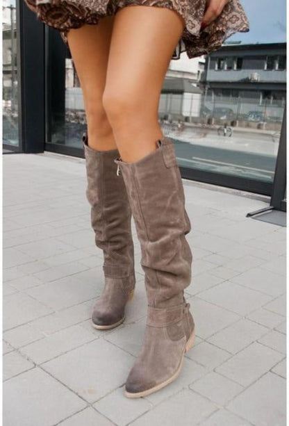 Bottes Plissées en Daim – Élégance Automne-Hiver