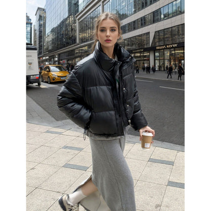 Doudoune d'hiver style européen et américain en similicuir rembourré