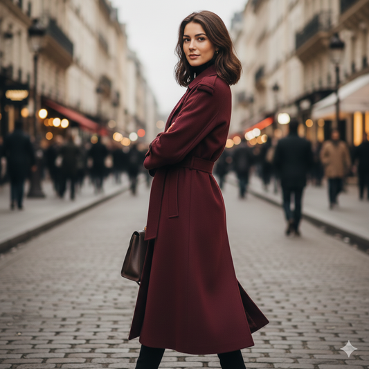 Manteau Long en Laine Croisé pour Femme