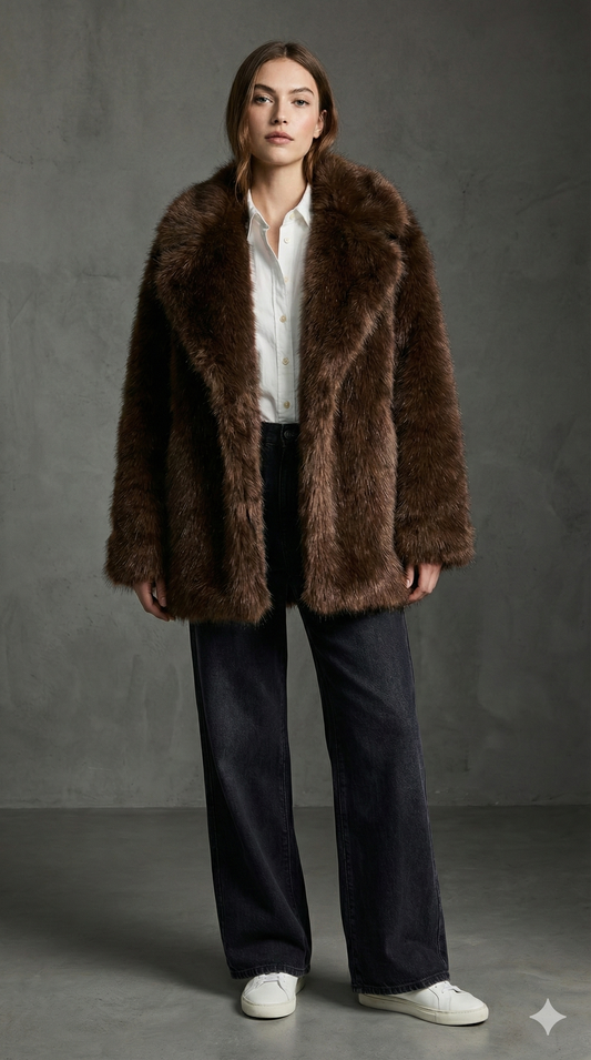 Manteau Mi-long en Fausse Fourrure