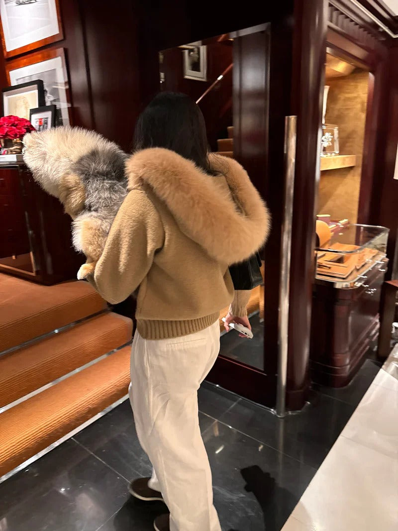 Cardigan Hiver Luxe à Col en Fourrure Somptueuse