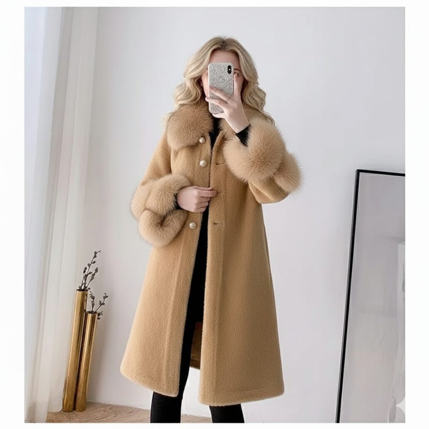 Manteau décontracté effet peau de mouton mi-long