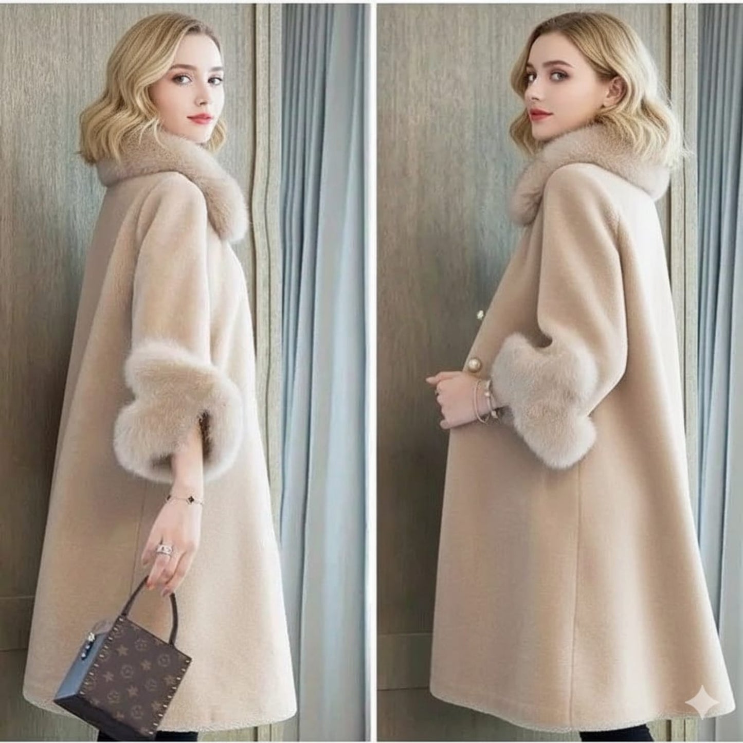 Manteau décontracté effet peau de mouton mi-long