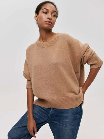 Pull-over décontracté à col rond et couleur unie pour femme