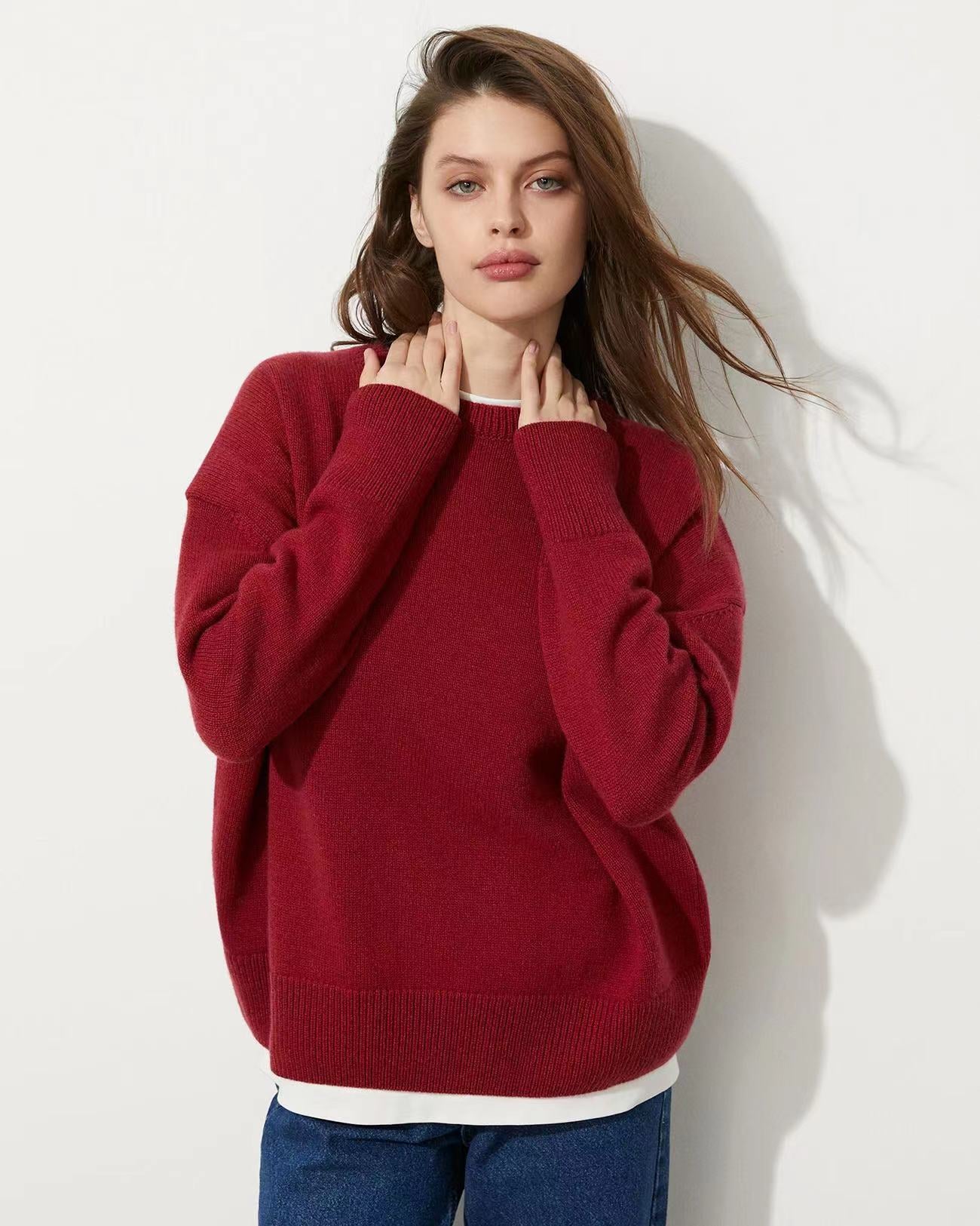 Pull-over décontracté à col rond et couleur unie pour femme