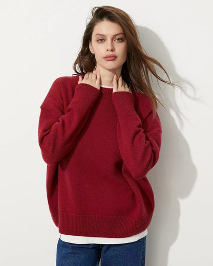 Pull-over décontracté à col rond et couleur unie pour femme