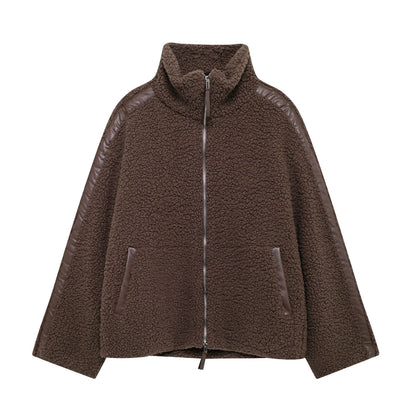 Cardigan d'Hiver en Laine d'Agneau avec Col Montant