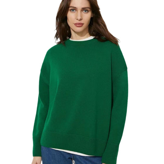 Pull-over décontracté à col rond et couleur unie pour femme
