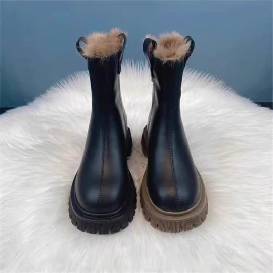 Bottines d'Hiver Fourrées (Talon Épais) et Antidérapantes