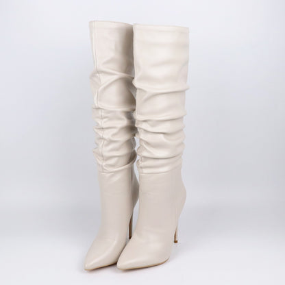 Bottes à Talon Aiguille, Bout Pointu et Effet Plissé