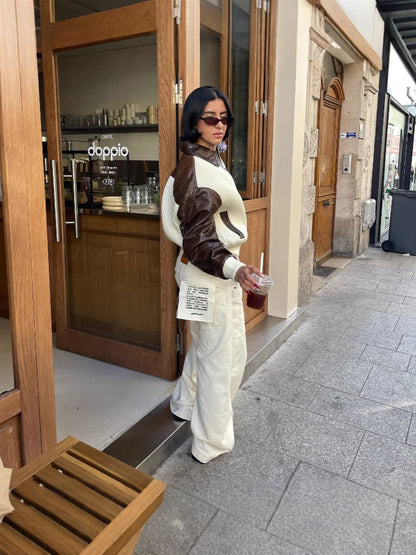 Veste Chic en Patchwork de Maille & Cuir
