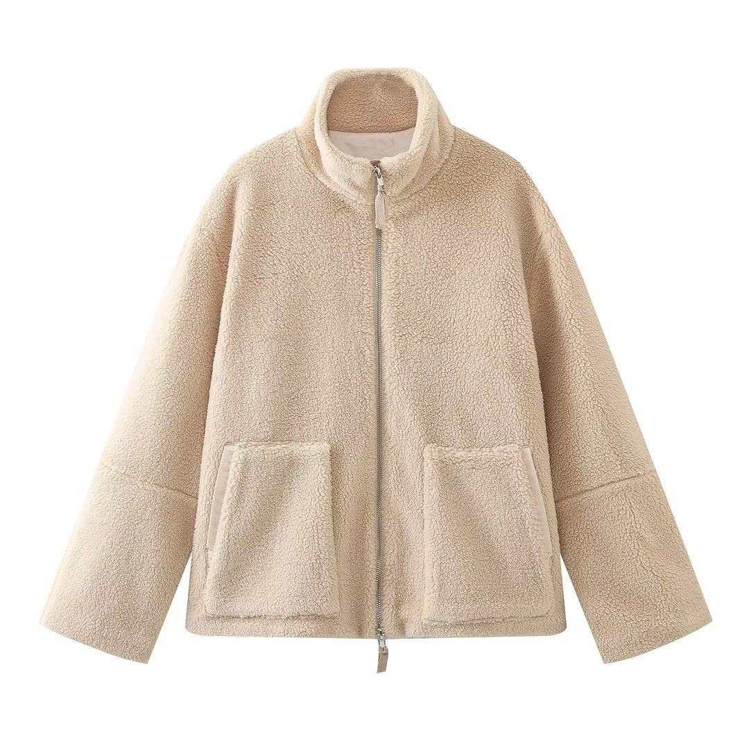 Cardigan d'Hiver en Laine d'Agneau avec Col Montant