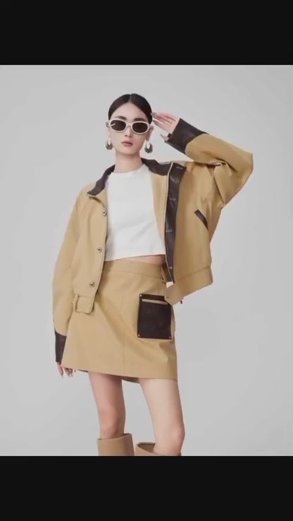 Ensemble Chic  Veste Col Montant et Jupe Trapèze