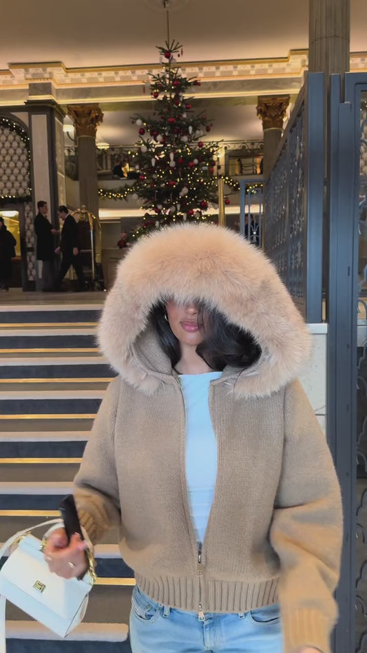 Cardigan Hiver Luxe à Col en Fourrure Somptueuse